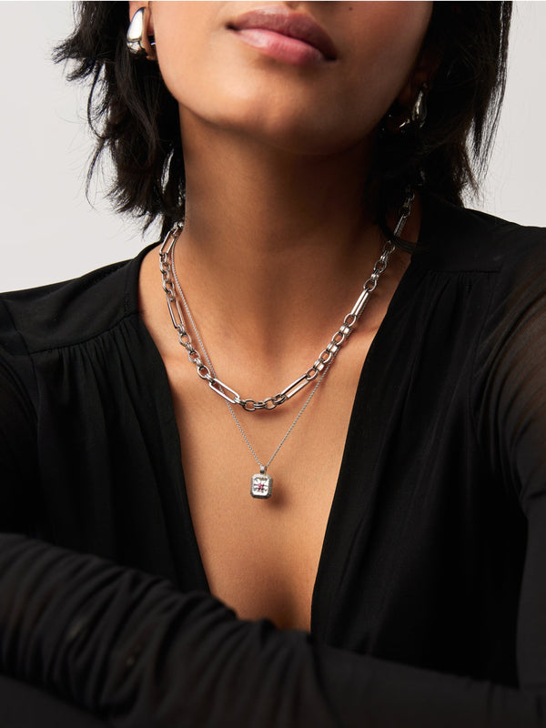 Missoma July Birthstone Necklace & Charm Earrings Set | Sterling Silver/Glass Filled Ruby Necklaces