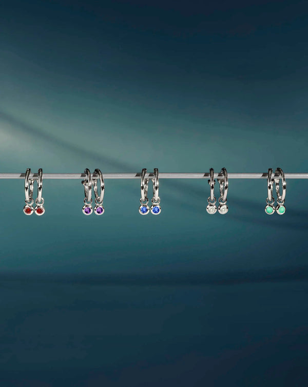 Missoma June Birthstone Mini Charm Hoop Earrings | 18ct Gold Vermeil/Rainbow Moonstone Earrings