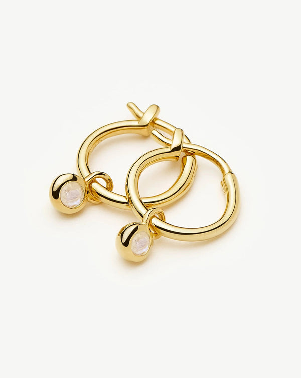 Missoma June Birthstone Mini Charm Hoop Earrings | 18ct Gold Vermeil/Rainbow Moonstone Earrings