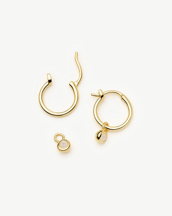 missoma June Birthstone Mini Charm Hoop Earrings | 18ct Gold Vermeil/Rainbow Moonstone Earrings