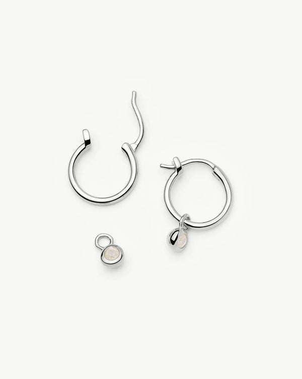 missoma June Birthstone Mini Charm Hoop Earrings | Sterling Silver/Rainbow Moonstone Earrings