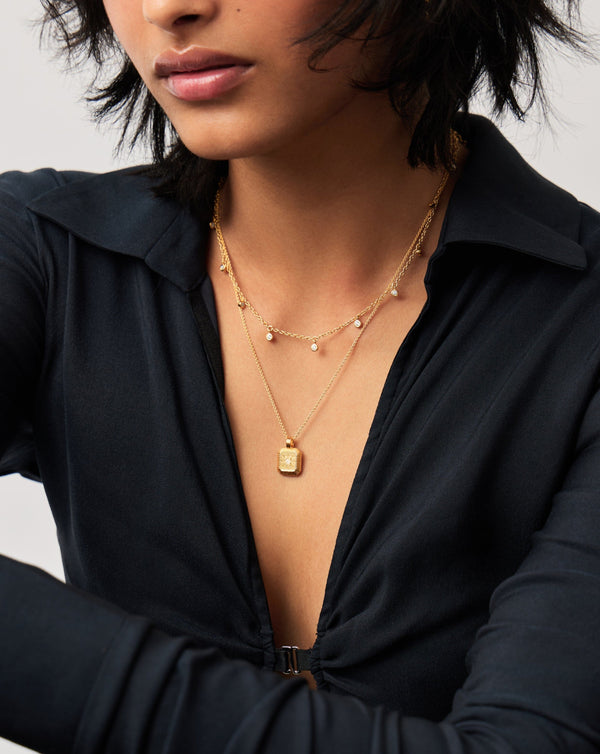 Missoma June Birthstone Necklace & Charm Earrings Set | 18ct Gold Vermeil/Rainbow Moonstone Necklaces