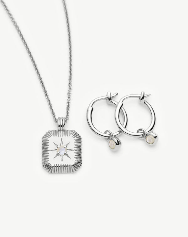 Missoma June Birthstone Necklace & Charm Earrings Set | Sterling Silver/Rainbow Moonstone Necklaces