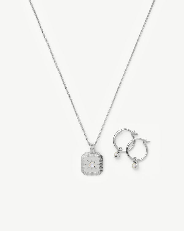 missoma June Birthstone Necklace & Charm Earrings Set | Sterling Silver/Rainbow Moonstone Necklaces