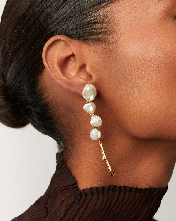 Missoma Keshi Pearl Sculptural Drop Earrings | 18ct Gold Plated/Pearl