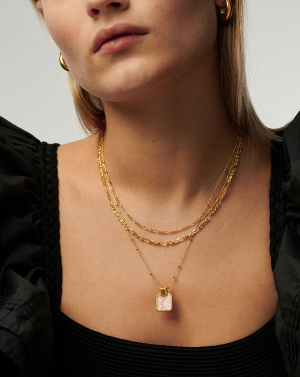 Missoma Lena Charm Necklace | 18ct Gold Plated/Rhodochrosite
