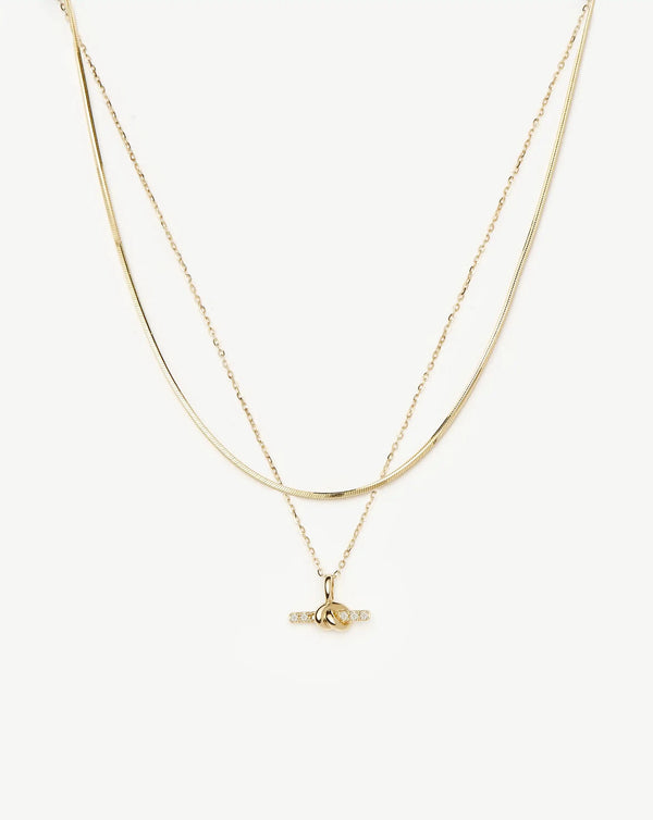 missoma Lucy Williams Fine Diamond T-Bar & Square Snake Necklace Set | 14ct Yellow Gold Necklaces