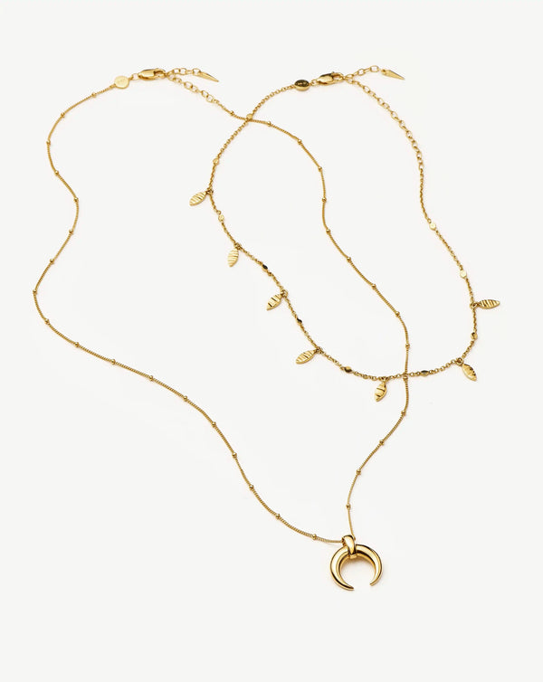 Missoma Lucy Williams Horn Necklace & Leaf Charm Choker Set | Gold