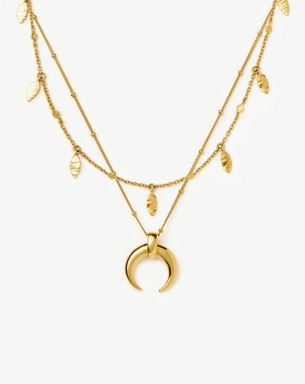 missoma Lucy Williams Horn Necklace & Leaf Charm Choker Set | Gold