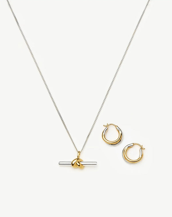 Missoma Lucy Williams Knot T-Bar Necklace & Entwine Earrings Set | Mixed Metal Earrings
