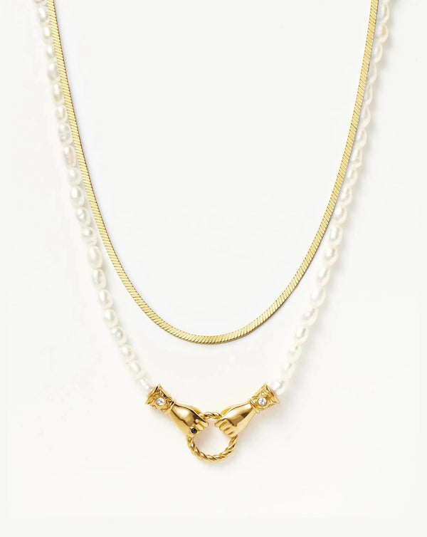 Missoma Lucy Williams Snake Chain & Harris Reed In Good Hands Necklace Set | 18ct Gold Vermeil/18ct Gold Plated/Pearl & Black Onyx Necklaces