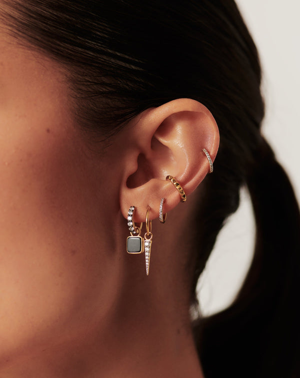 Missoma Lucy Williams Square Black Onyx Charm Hoop Earrings | 18ct Gold Vermeil/Black Onyx