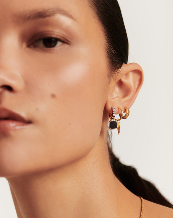 Missoma Lucy Williams Square Black Onyx Charm Hoop Earrings | 18ct Gold Vermeil/Black Onyx