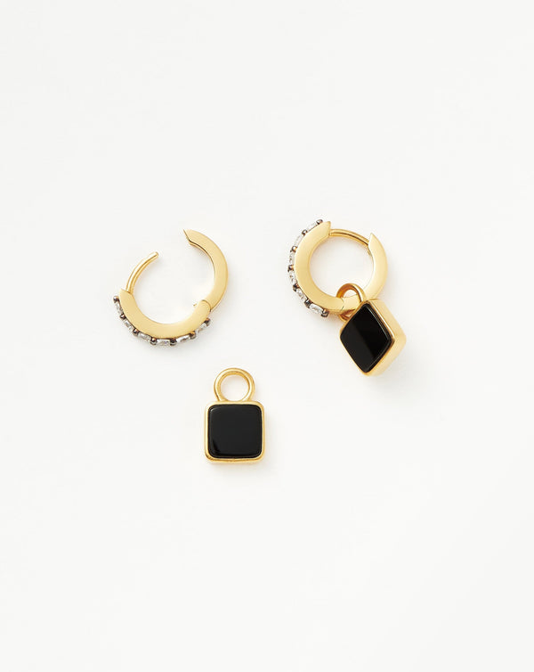 Missoma Lucy Williams Square Black Onyx Charm Hoop Earrings | 18ct Gold Vermeil/Black Onyx