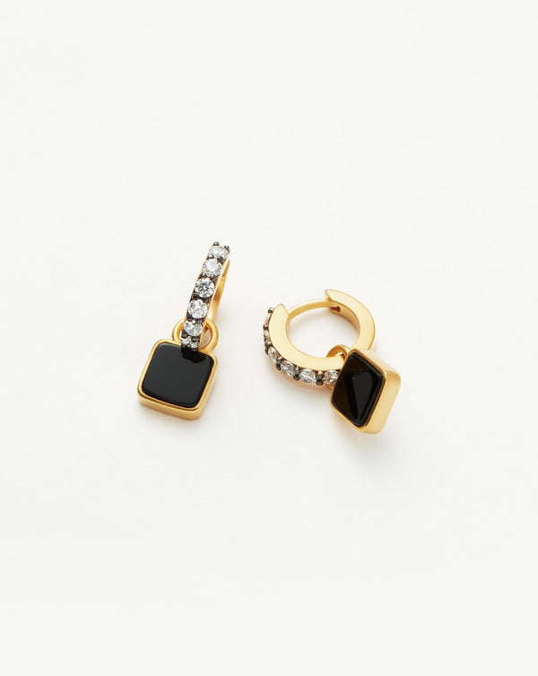 missoma Lucy Williams Square Black Onyx Charm Hoop Earrings | 18ct Gold Vermeil/Black Onyx