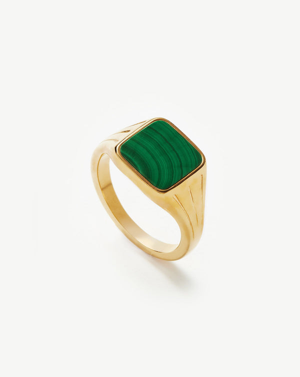 missoma Lucy Williams Square Signet Ring | Gold/Green