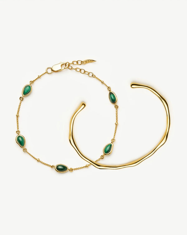 missoma Magma Gemstone & Molten Cuff Bracelet Set | Gold UK