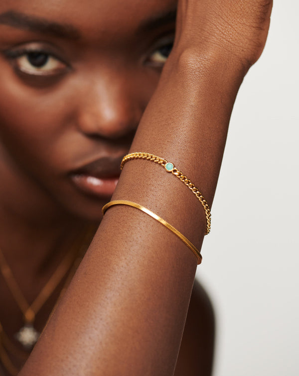 Missoma March Birthstone Chain Bracelet | 18ct Gold Vermeil/Aqua Chalcedony