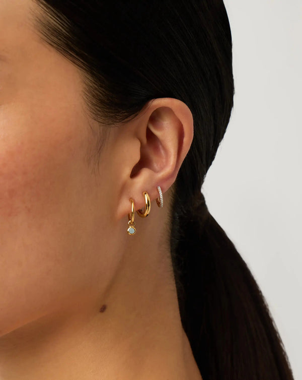 Missoma March Birthstone Mini Charm Hoop Earrings | 18ct Gold Vermeil/Milky Aquamarine Earrings