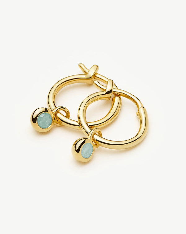 Missoma March Birthstone Mini Charm Hoop Earrings | 18ct Gold Vermeil/Milky Aquamarine Earrings