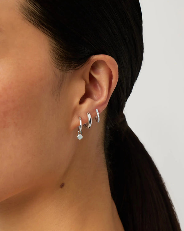 Missoma March Birthstone Mini Charm Hoop Earrings | Sterling Silver/Milky Aquamarine Earrings