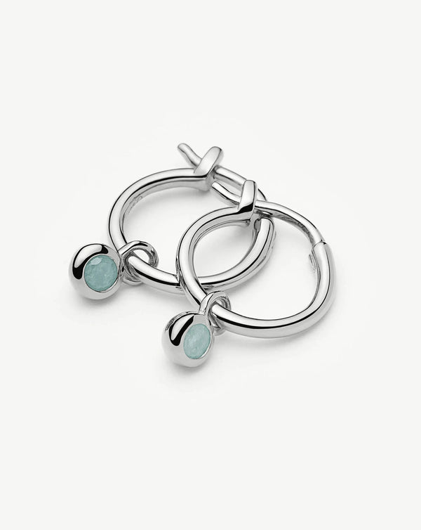 Missoma March Birthstone Mini Charm Hoop Earrings | Sterling Silver/Milky Aquamarine Earrings