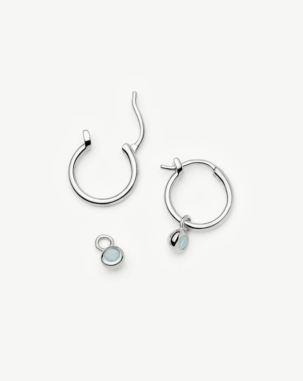 missoma March Birthstone Mini Charm Hoop Earrings | Sterling Silver/Milky Aquamarine Earrings