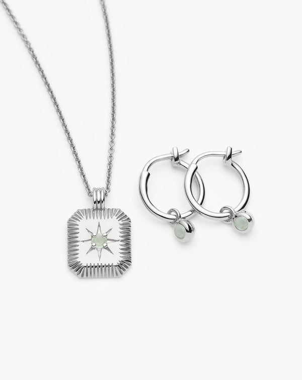 Missoma March Birthstone Necklace & Charm Earrings Set | Sterling Silver/Milky Aquamarine Necklaces