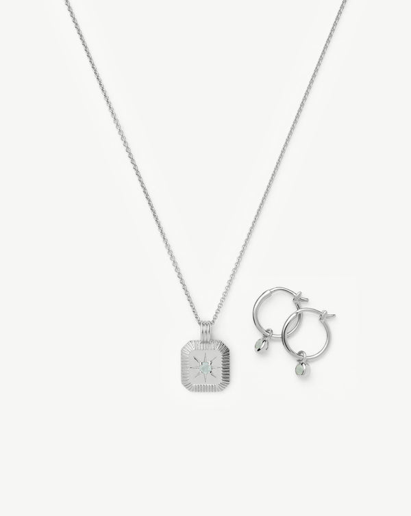 missoma March Birthstone Necklace & Charm Earrings Set | Sterling Silver/Milky Aquamarine Necklaces