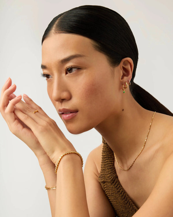 Missoma May Birthstone Mini Charm Hoop Earrings | 18ct Gold Vermeil/Green Onyx Earrings