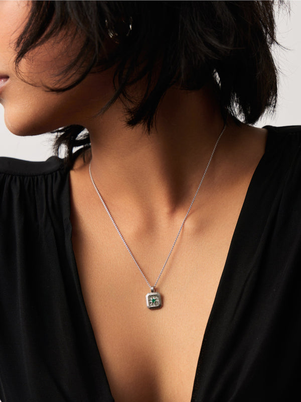 Missoma May Birthstone Necklace & Charm Earrings Set | Sterling Silver/Green Onyx Necklaces