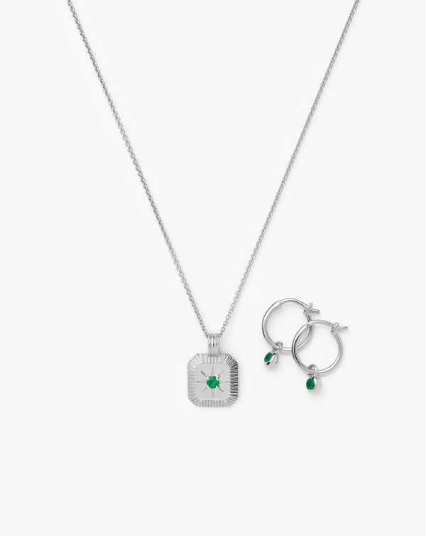 Missoma May Birthstone Necklace & Charm Earrings Set | Sterling Silver/Green Onyx Necklaces