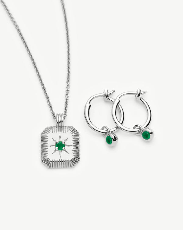 missoma May Birthstone Necklace & Charm Earrings Set | Sterling Silver/Green Onyx Necklaces