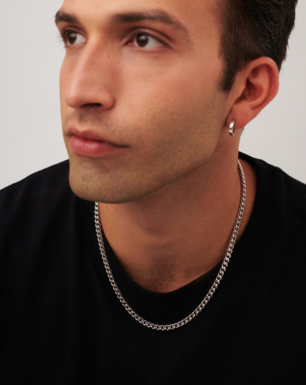 Missoma Mens Flat Curb Chain Necklace | Silver Plated