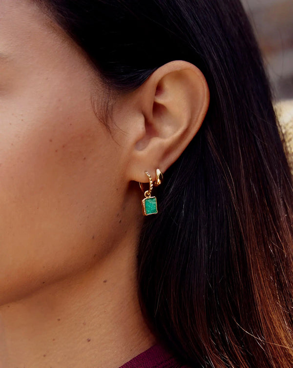 Missoma Mini Pyramid Charm Hoop Earrings | Gold/Amazonite
