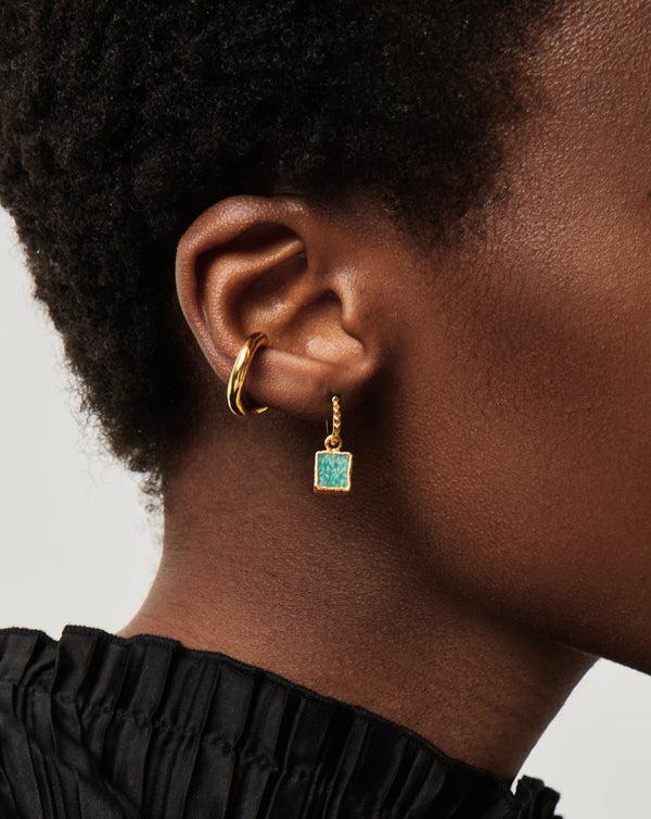 Missoma Mini Pyramid Charm Hoop Earrings | Gold/Amazonite