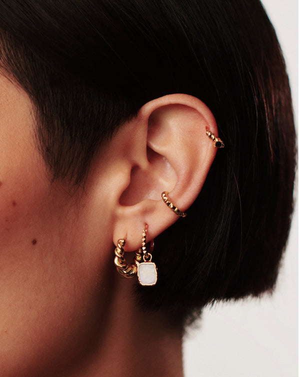 Missoma Mini Pyramid Charm Hoop Earrings | Gold/Rainbow Moonstone