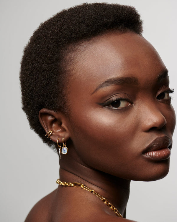 Missoma Mini Pyramid Charm Hoop Earrings | Gold/Rainbow Moonstone