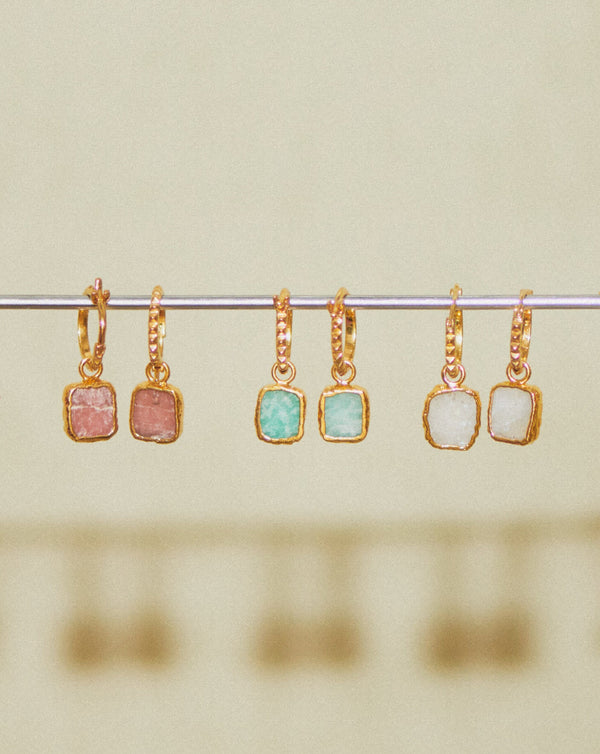 Missoma Mini Pyramid Charm Hoop Earrings | Gold/Rainbow Moonstone