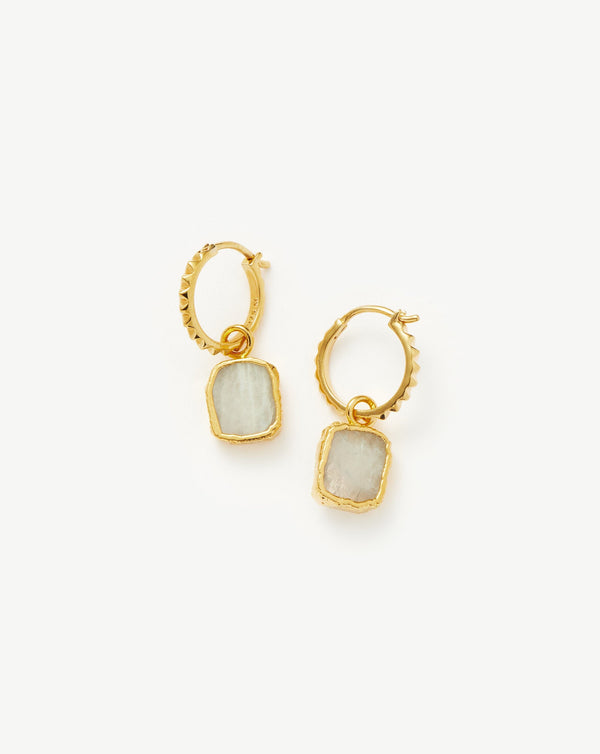 missoma Mini Pyramid Charm Hoop Earrings | Gold/Rainbow Moonstone