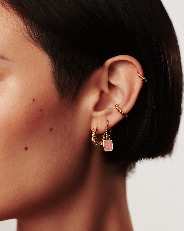 Missoma Mini Pyramid Charm Hoop Earrings | Gold/Rhodochrosite