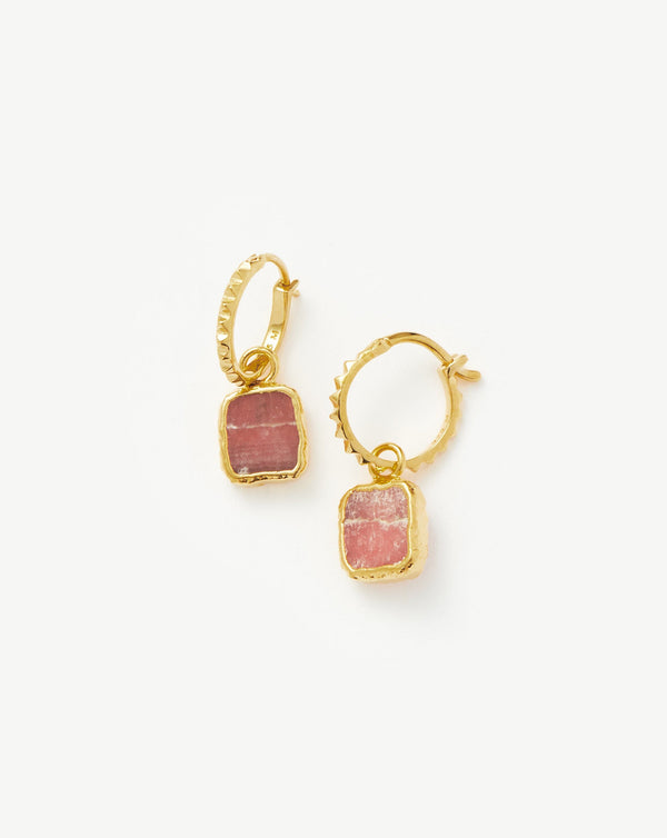 missoma Mini Pyramid Charm Hoop Earrings | Gold/Rhodochrosite