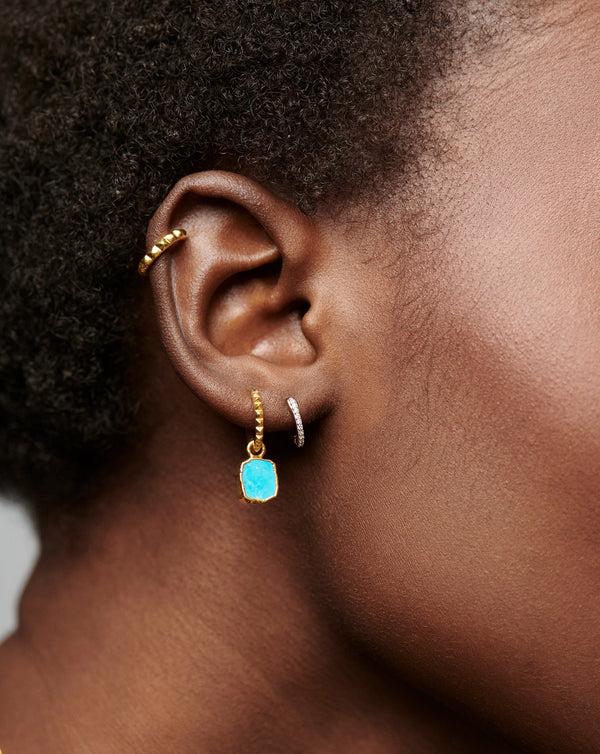 Missoma Mini Pyramid Charm Hoop Earrings | Gold/Turquoise