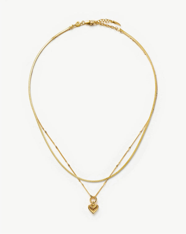 Missoma Mini Ridge Heart Chain Necklace Set | 18ct Gold Plated