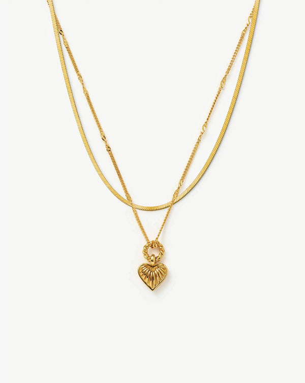 missoma Mini Ridge Heart Chain Necklace Set | 18ct Gold Plated