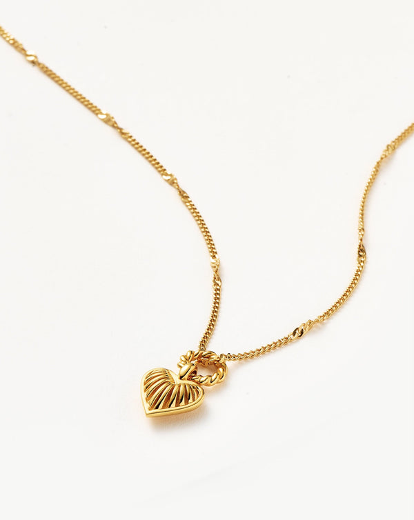 Missoma Mini Ridge Heart Charm Pendant Necklace | 18ct Gold Plated