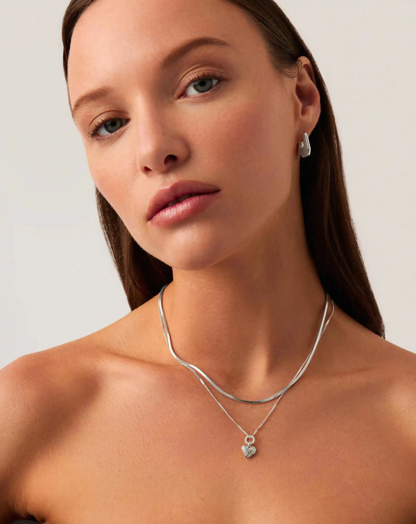 Missoma Mini Ridge Heart Charm Pendant Necklace | Sterling Silver