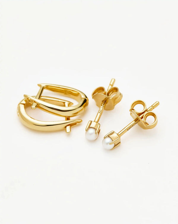 Missoma Classic Pearl Studs & Claw Huggies Set UK
