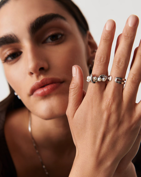 Missoma Molten Pearl Twisted Stacking Ring
