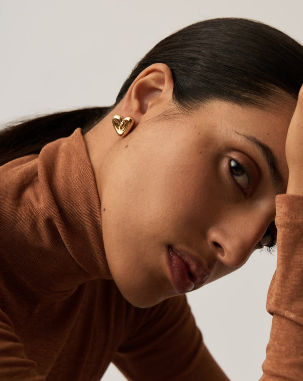 Missoma Puffy Heart Stud Earrings | 18ct Gold Plated